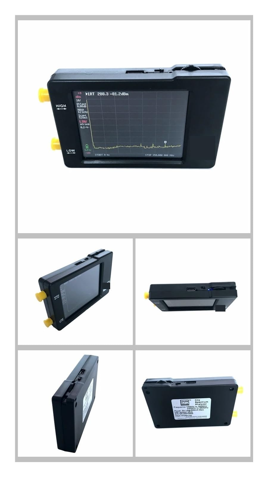 Analizador de espectro Pantalla de 2,8 pulgadas, analizador de espectro minúsculo portátil de 100kHz a 960MHz con protección ESD Imágenes claras y funcionamiento sensible