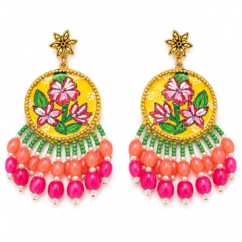 Image of KHOJ.CITY Ethnic Earrings for Women | Handmade Jewellery for Women | Lightweight Boho Statement Earrings for Girls | Multicolor Stylish Earrings