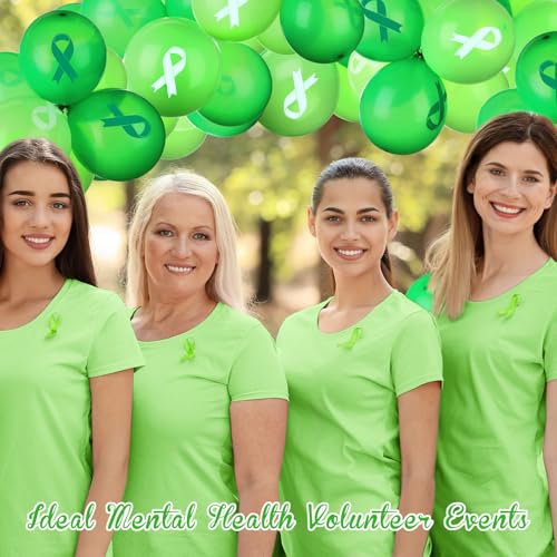 Image of Hungdao 100 Pcs Mental Health Awareness Balloon Decoration Green Ribbon Balloons Mental Health Awareness Items for Public Charity Fundraiser Party Supplies