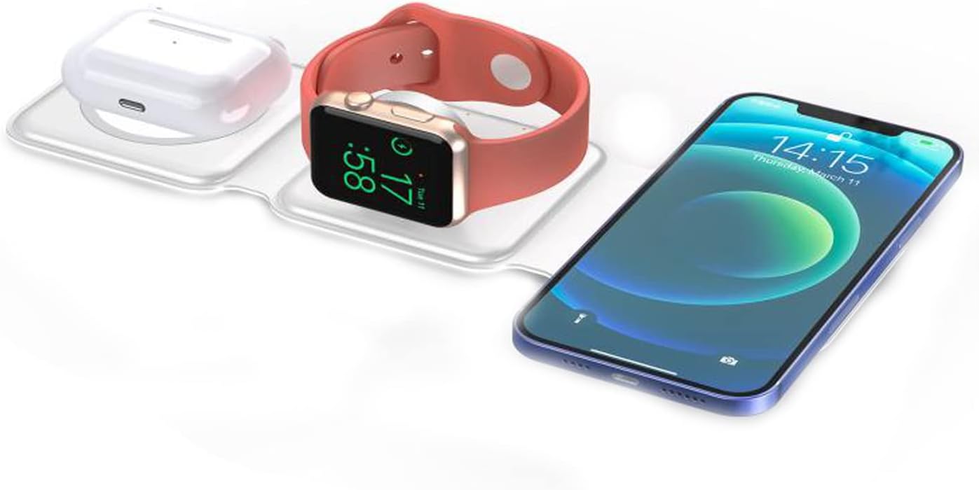 Criacr 3 in 1 Foldable Wireless Charger, Magnetic 3 in 1 Charging Station for Apple Multiple Devices, Travel Wireless Charger for iPhone 15/14/13/12, AirPods 3/2/Pro, iWatch (Adapter NOT Included)