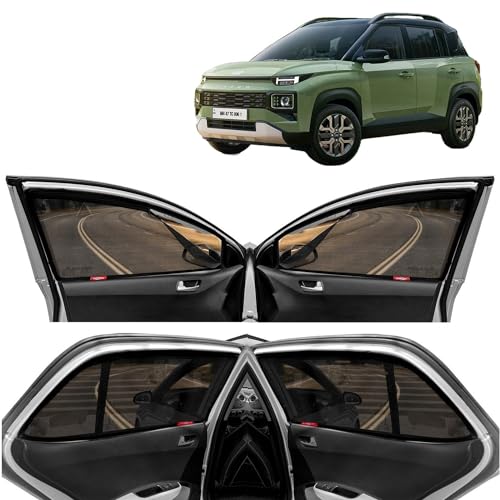 Image of Kingsway Car Side Window Curtain Sun Shades Magnetic for Hyundai Exter (2023 Onwards), Zips in Front Window with Rear Windshield, Cotton Mesh, Complete Set of 5 Piece