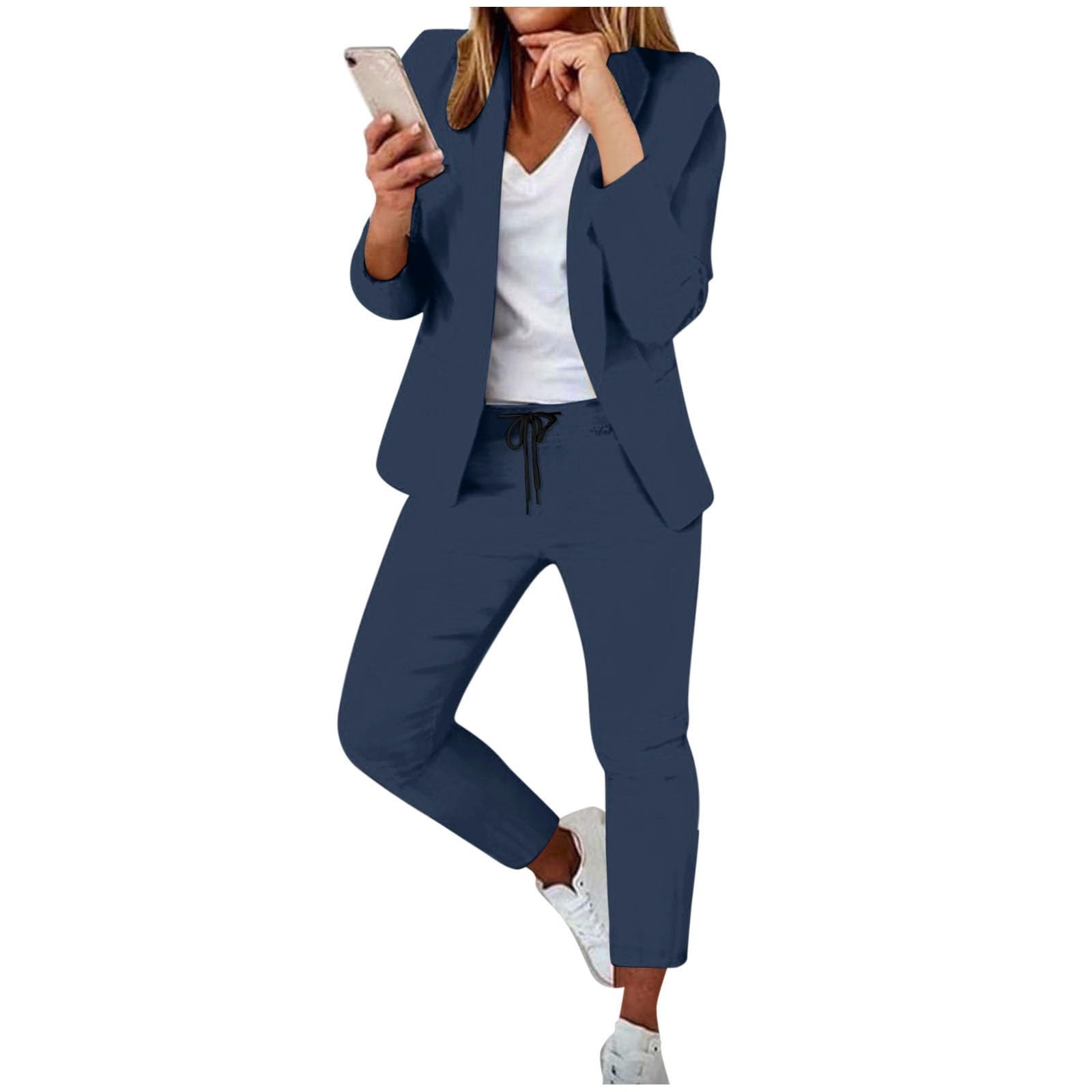 Generico Completo Donna Elegante Tailleur Cerimonia Curvy Giacca e Pantalone Outfit Completo Business Casual da Ufficio Lavoro 2 Pezzi da Tuta Business Suit Set