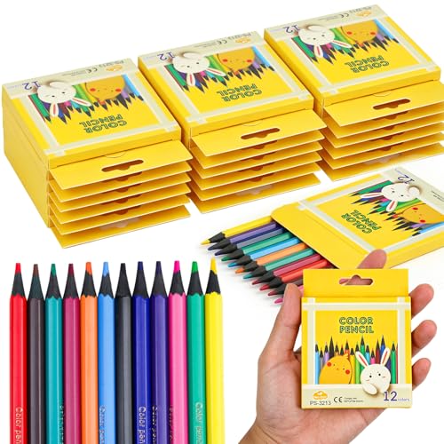 Acrridi Mini Colored Pencils Bulk Set of 24 Boxes 12 Colors per Box (288 Total) 3.5 Inch coloring pencils Small Travel Size Pencils for Kids Party Favors Classroom Rewards Travel Activities (24)