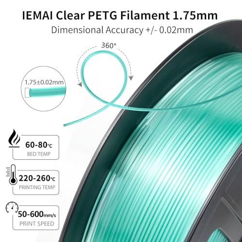 Image of IEMAI Clear PETG Filament 1.75mm Cyan 1kg, Glossy Transparent Finish 3D Printer Filament Up to 600mm /s High-Speed Printing for Lampshades, Home Decor & DIY Models