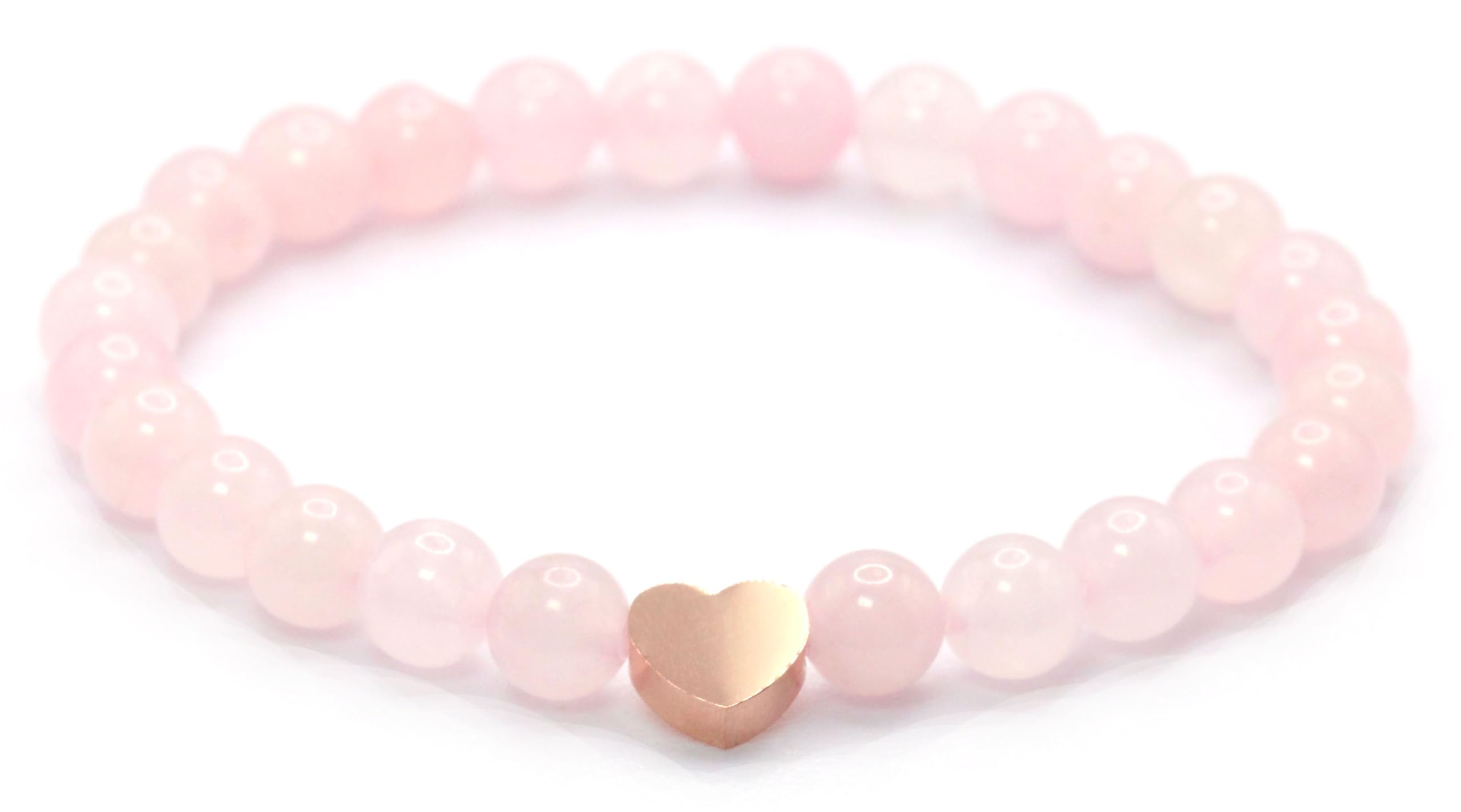 Echtes Rosenquarz Edelstein Armband mit 6mm Perlen und Edelstahlherz - verschiedene Längen - Heilstein Schutzstein Talisman Glücksbringer Geschenk (Rosenquarz, 14CM)