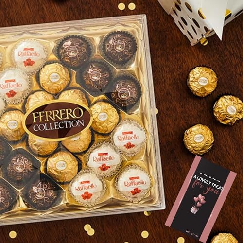 مجموعة فيريرو من جولافانبس، هدايا للشوكولاتة والشوكولاتة، هدايا للنساء والرجال، هدايا الزفاف، سلة شوكولاتة الكريسماس، روشيه متنوعة، رافايلو وجوز الهند والشوكولاتة الداكنة روندنوير (24)