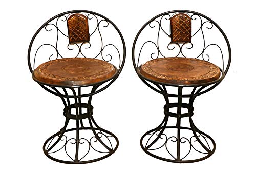 Image of Wood & Wrought Iron Patio Furniture Set Garden & Outdoor /Indoor Furniture (Style - 3 Set of 3)