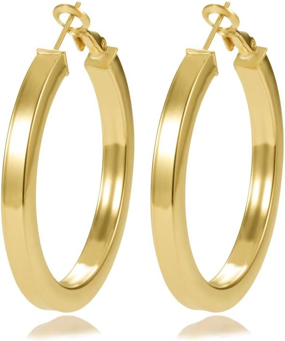 Yumay Smooth Creole Hoop Earrings for Girls or Womens 40mm Hoop, Gold