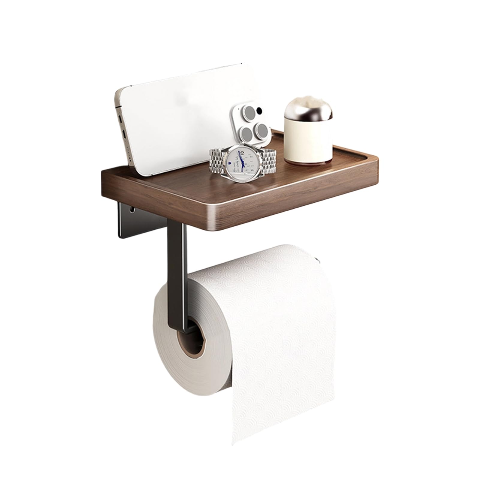 Glifora Wall Storage Rack - Strong Load-Bearing Wall-Mounted Organiser with Rounded Paper Outlet, Smooth Pull-Out, Multifunctional Wood and Metal Bathroom Shelf