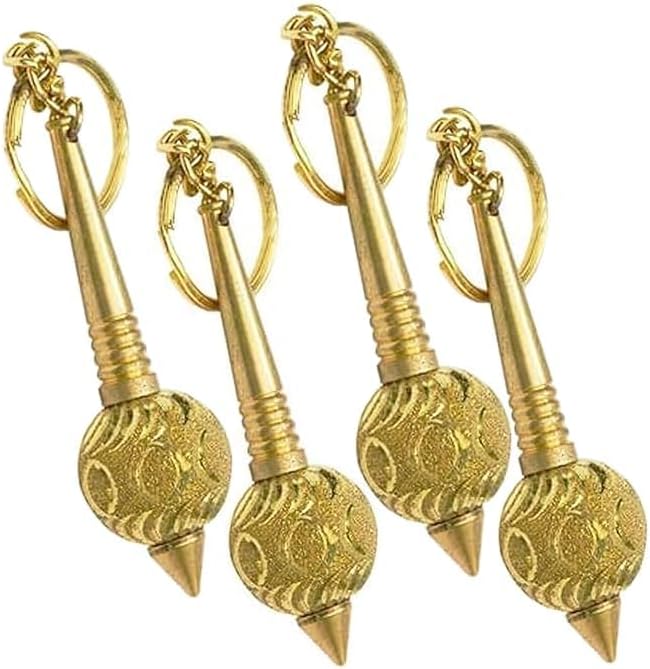Hanuman Ji Bajrangbali Metal Gada Keychain/Keyring, Brass Material, Golden color