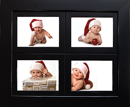 Mybarnwoodframes Lightly Distressed Black Collage Multi-Opening Wood Picture Frame, Handmade (4 Opening Windowpane, 5X7 Inch Portrait) #TOP1
