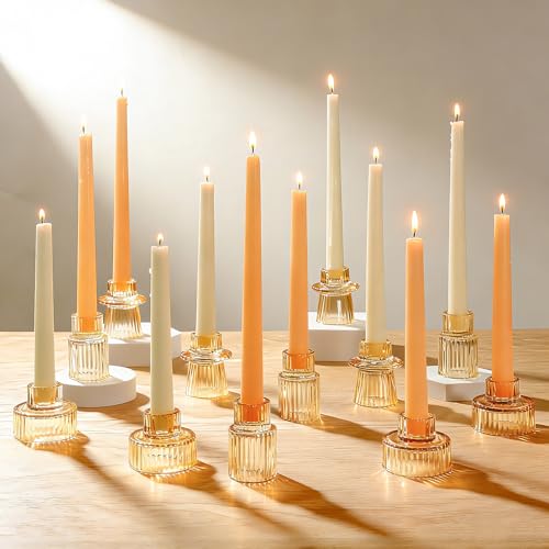 Turvono Vintage Ribbed Amber Glass Candle Holders...