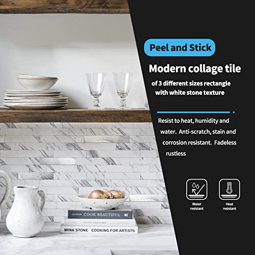 Image of Art3d Faux Stone Peel & Stick Backsplash Tile, 10 pcs, Plain White Marble