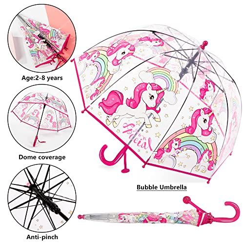 Roniare Kids Umbrella Clear Bubble Umbrellas For Rain,Safety Dome Windproof Umbrella For Kid Girls And Boys(Unicorn Pink) #TOP3