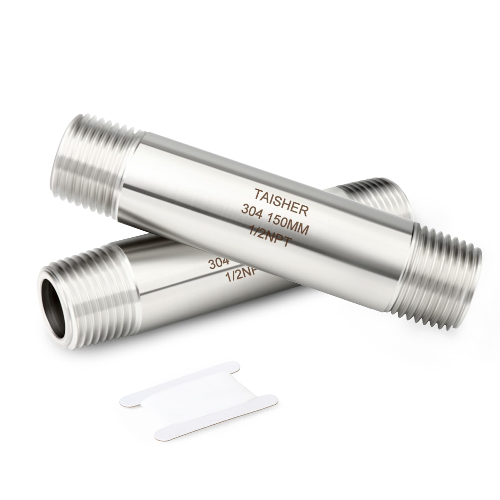 TAISHER 2PCS Stainless Steel Pipe Fittings, 1/2" NPT Male x 1/2" NPT Male Threaded, 6" Length Thickened Nipple Cast Pipe