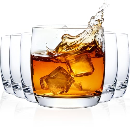 Whiskey Glasses Set of 6, Premium Crystal Bourbon Glass, 12.5 oz Drinking Glasses for Scotch, Cocktail, Whisky and Juice, Transparent Rocks Glasses, Dishwasher Safe Glassware, Gifts for Christmas