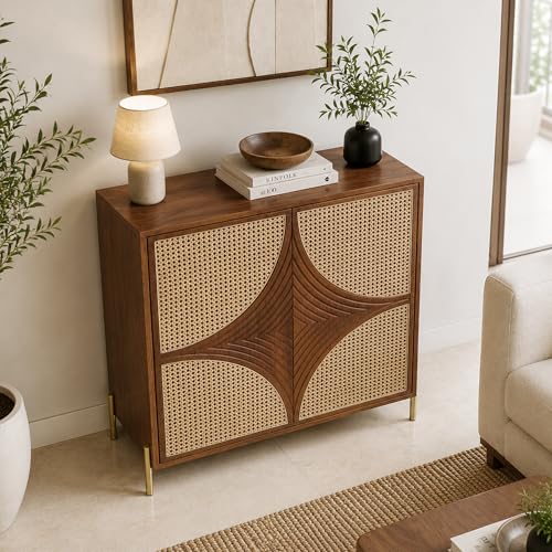 Image of The Attic Arcus Multipurpose Cabinet for Kitchen and Living Room Storage, Classy Sideboard, Solid Mango Wood, Teak Color