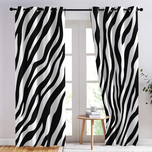 Luxfieo Zebra Print Blackout Curtains for Living Room Bedroom - 90 Inch Drop Curtains 66x90, Black and White Animal Print Patterned Window Treatments, Thermal Eyelet Drapes 2 Panels R#321 - Image 3