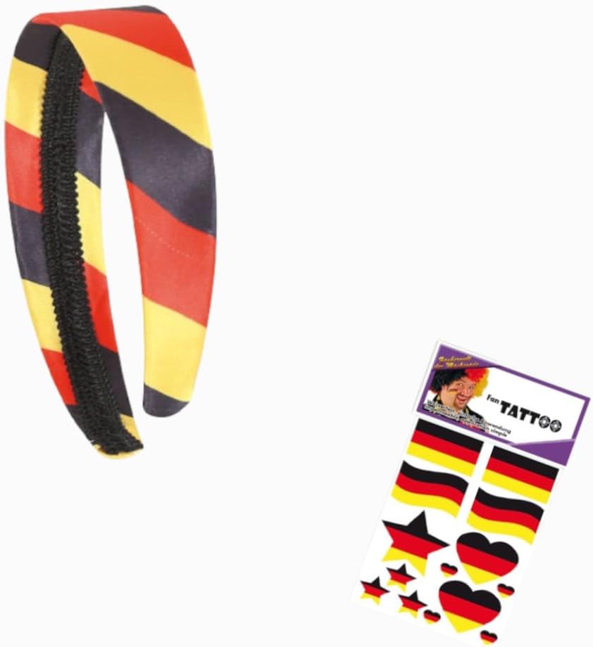 KarnevalsTeufel Germany Headband Black/Red/Gold with Tattoo Germany headband in black/red-gold with tattoo as fan item for European Championship World Cup stadium and public viewing.