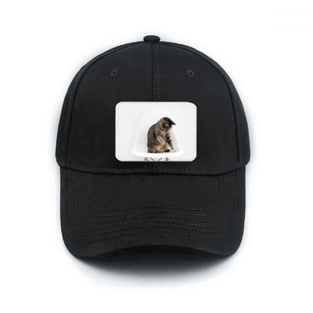 Casquette baseball noire visière courbe et motif chat discret