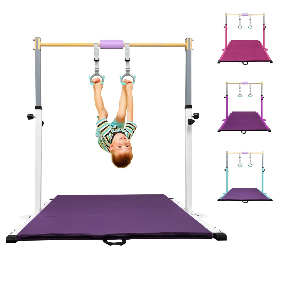 HomeSun Gymnastikstange für Kinder Robuste Kip Bar mit Ringen horizontale Turnreck für Heimtraining Höhenverstellbar 90-150cm Trainingsgerät bis 100 kg Alter 3-15