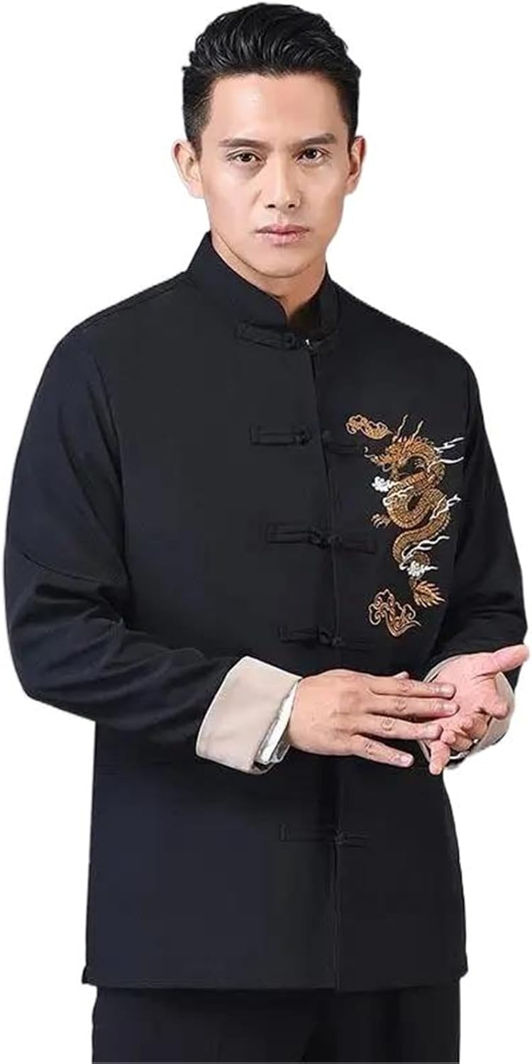Mens Plus Size Embroidered Traditional Jacket Kung Fu Style Coat