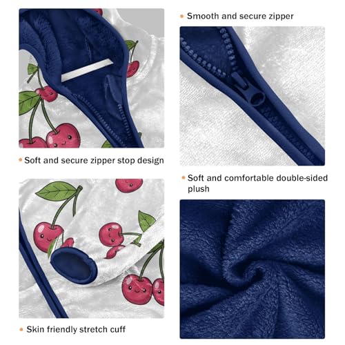 Cherry Pattern Print on White Toddler Fleece Jacket Girl Boys Hooded Fleece Jacket Coat Warm Outwear Zip-up 3-10T3