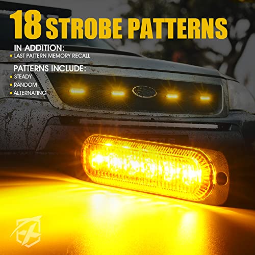 Xprite 4pcs LED Emergency Strobe Lights,Amber 12- LED Surface Mount Flashing Strobe Lights, Sync Feature Ultra Slim Grill Lights for Off-Road Vehicles ATV SUV Trucks Cars