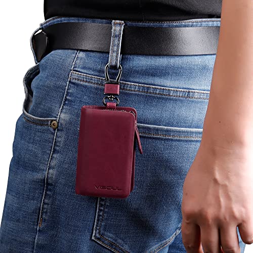 Image of VISOUL Car Key Case Holder Double Zipper, Leather Car Smart Key Fob Case with Keychain for Men and Women