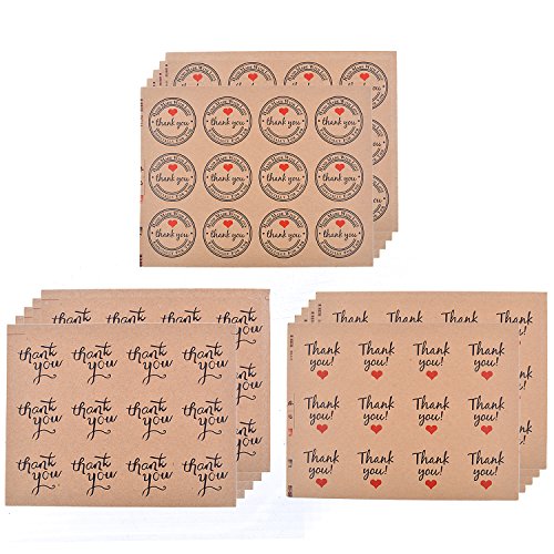 Euhuton - Pegatinas redondas de agradecimiento para manualidades, paquete de regalo, boda, fiesta, 3 patrones, 15 hojas