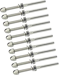 DOITOOL Stainless Steel Wire Rope 10pcs Cable Railing Swage Threaded Stud Tension End Fitting Terminal for 1/8 Inch Cable Deck Railing Hand Swage T316 Stainless Steel Marine Grade (Silver)
