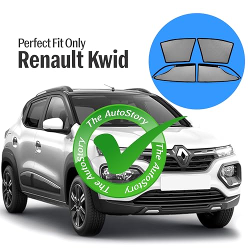Image of AutoStory Magnetic Car Sunshade for Renault Kwid | Front Half Cut for Mirror Visibility + Rear Full Coverage with Zipper | Heavy Heat & UV Protection | Privacy Side Window Curtains Shades