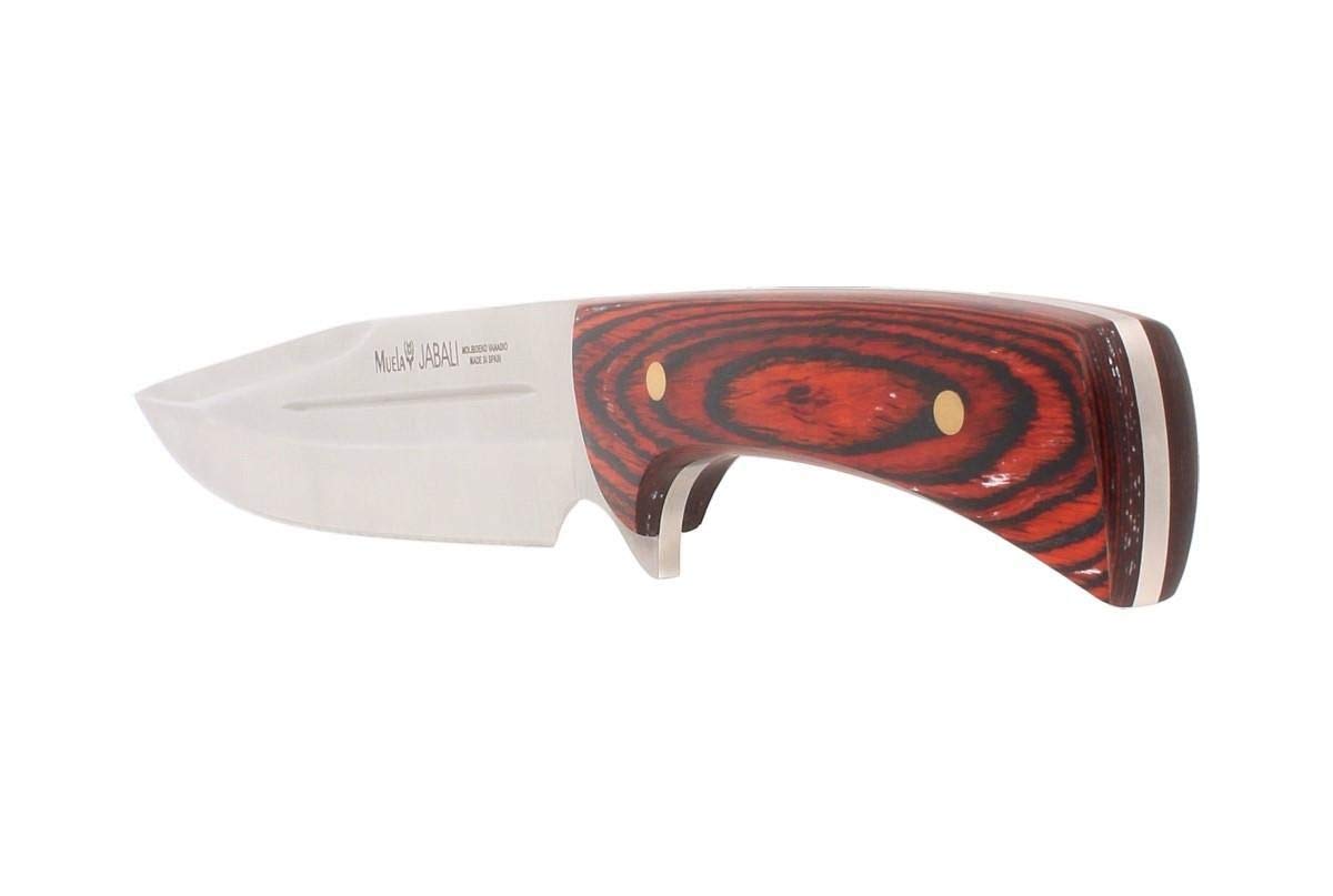 Muela Cuchillo Jabali JABALI-21E hoja de acero ACX-380 de 21 cm y empuñadura de madera de coral para Caza, Pesca, Supervivencia y Bushcraft - Realizado en Ciudad Real