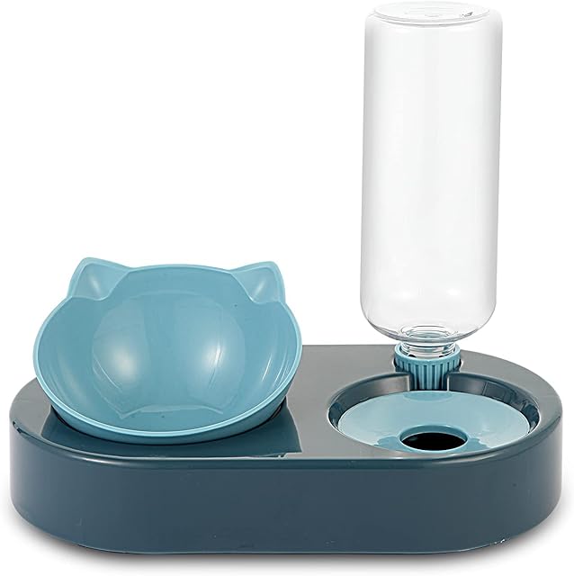 Cat Bowl, Feeding & Watering Supplies For Cats, Cat Food Bowls With 0-15°Adjustable Tilted, Gravity Water ,Pet Food Bowl For Cats And Small Dogs, blue
