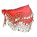 REINDEAR Vogue Style Chiffon Dangling Gold Coins Belly Dance Hip Scarf US Seller (Red)