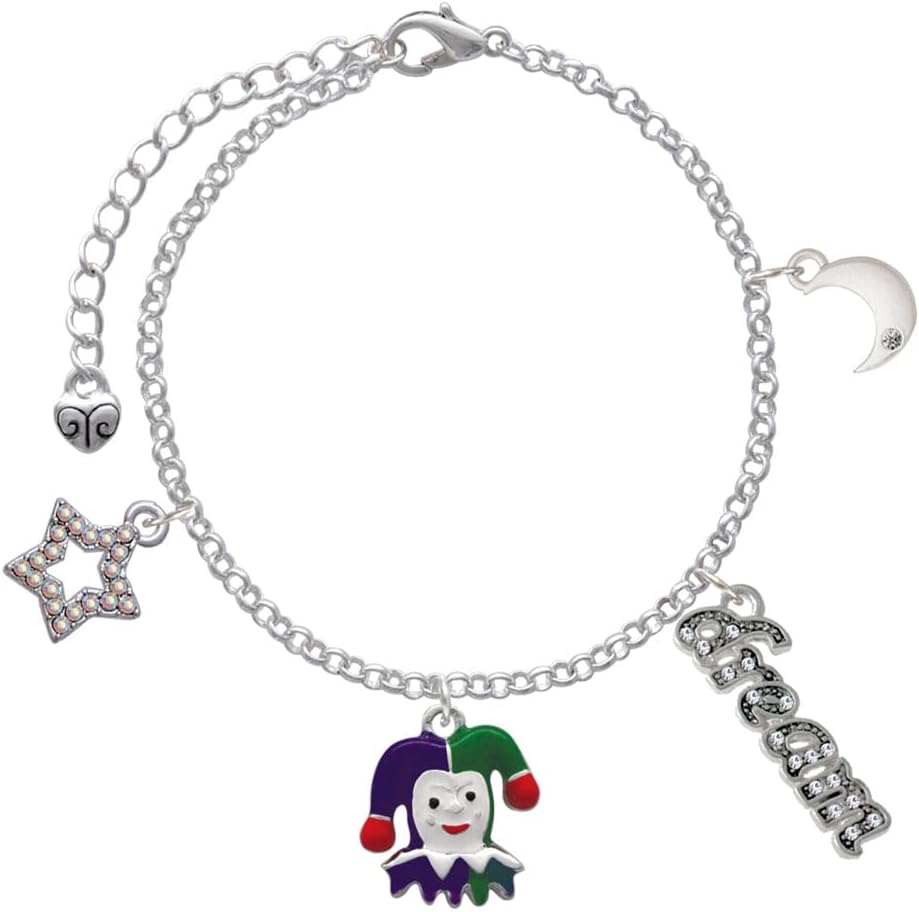 Delight Jewelry Silvertone Mardi Gras Jester - Silvertone Dream Big Charm Bracelet, 7.5+2" Extender