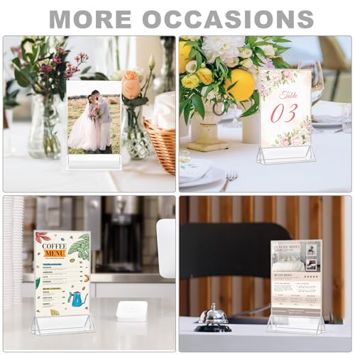 EHWINE 12 Pack Acrylic Sign Holder 4 x 6, Double Sided Silver Picture Frame Stand up Table Top Sign Holders, Clear Display Stand Menu Flyer Holder for Wedding Party(Provide Non-slip Mats) - Thumbnail 6