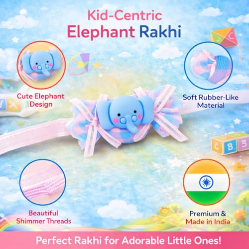 Image of CraftVatika Rakhi for Kids Brother, Rakhi Set of 1 for Brother Boys Kids, Cute Elephant Designer rakhis for Children Toddlers, Rakshabandhan Combo with Wishes Card Tilakk, Rakhies for Little Brother