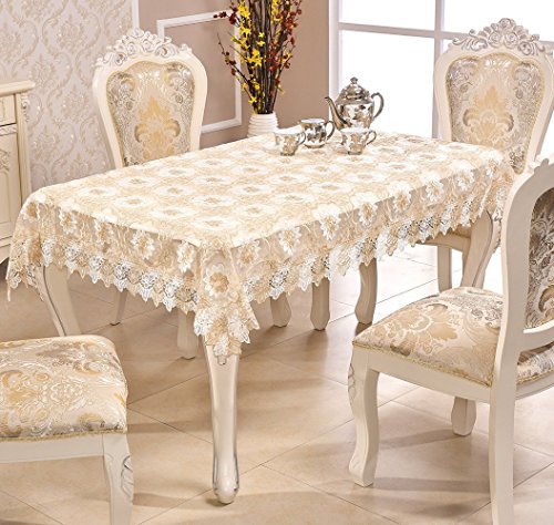 Adasmile A & S Lace Tablecloth Rectangle Embroidered Handmade Floral Table Covers For Party Wedding Champagne 60"X90" #TOP4