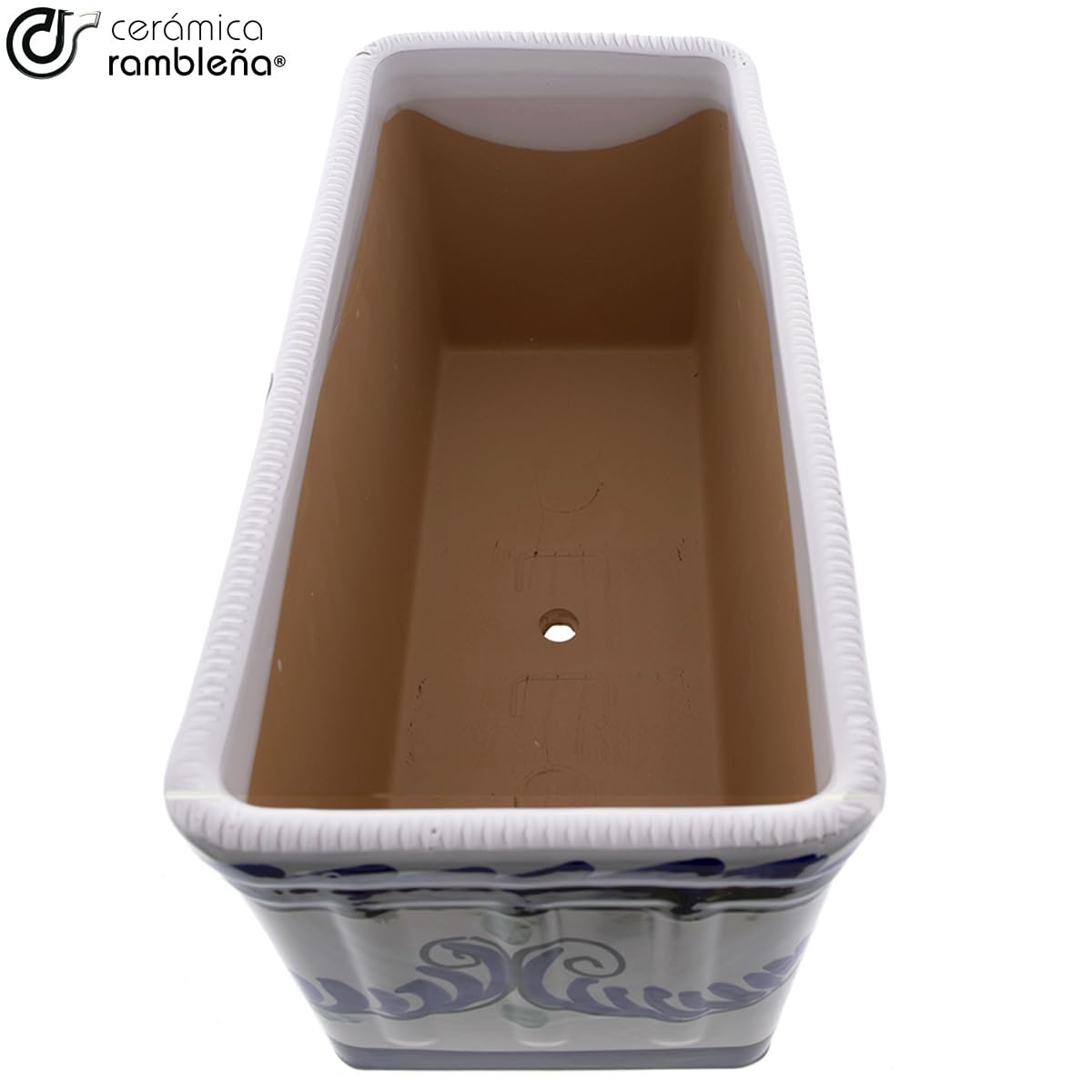 CERÁMICA RAMBLEÑA | Jardinera | Jardinera balcón | Jardinera Exterior | Jardinera Rectangular | Jardinera Decorado granadino - Modelo J04 | 100% Decorada a Mano | 41x19x18 cm