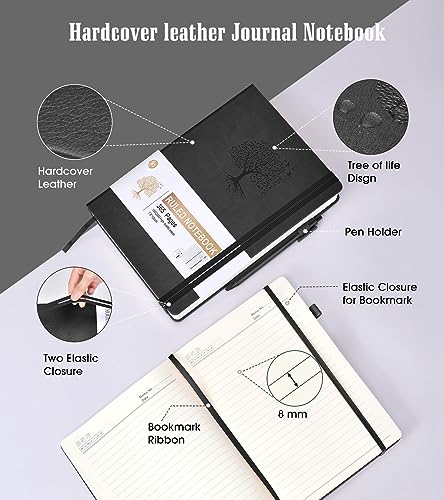 Image of Lined Journal Notebook, 365 Pages B5 Large Journals for Writing Ruled Notebook, Hardcover Leather Journal for Women Men, Daily Notebook for Work, Note Taking, 100Gsm Thick Paper ( 7.6'' X 10'' Black)