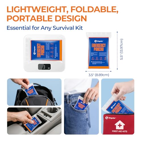 Image of K Kingstar 2 Pack Emergency Mylar Poncho, Waterproof Rain Ponchos, Reusable Packable Ponchos, Survival Blanket Poncho for Outdoor Camping & Hiking, Rescue, Car Emergency Kit, Shelter /Tent Cover