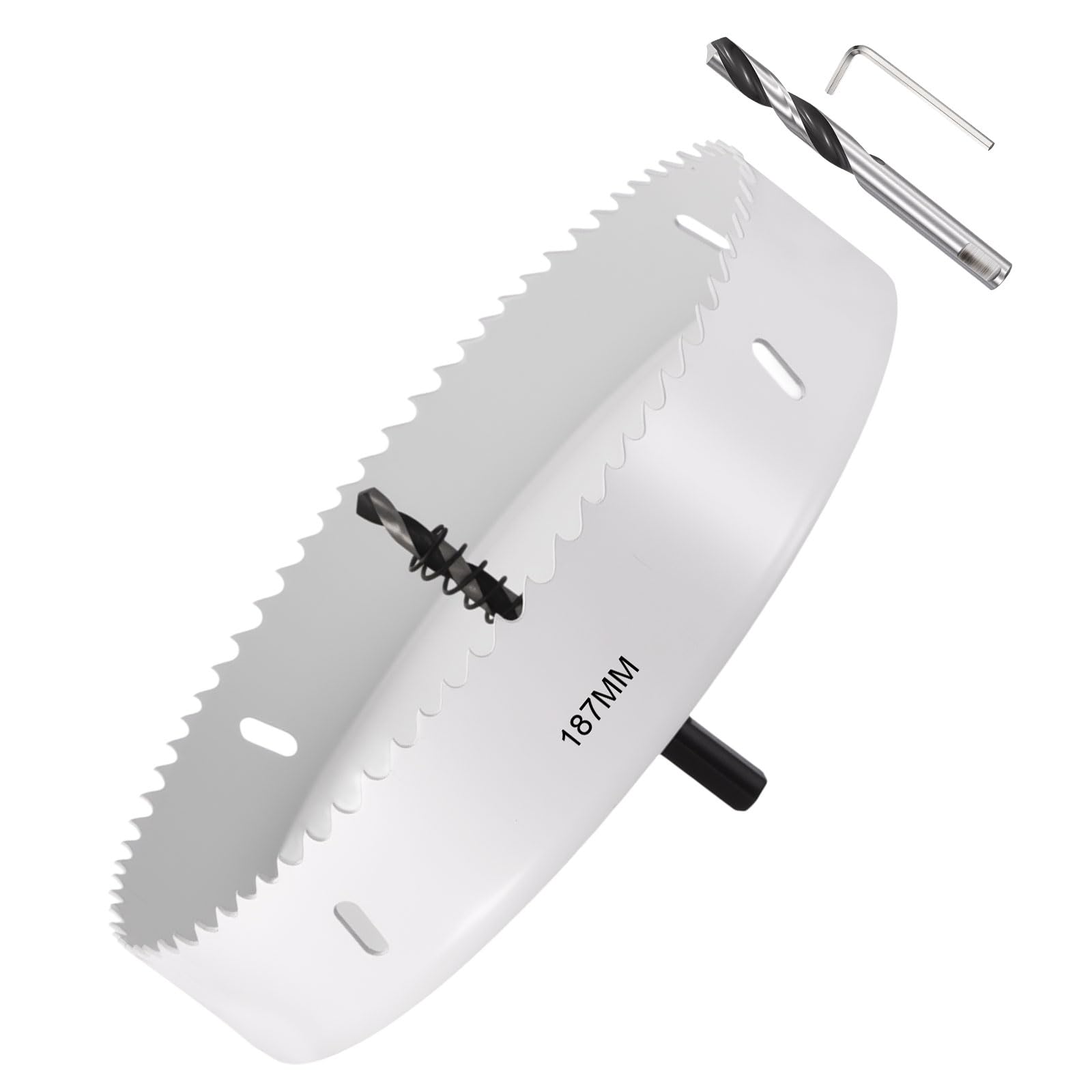 METALLIXITY Bi-Metal Hole Saw 7-3/8", M42 HSS Circular Head 187mm Hole Cutter with 2 Pilot Drill Bits