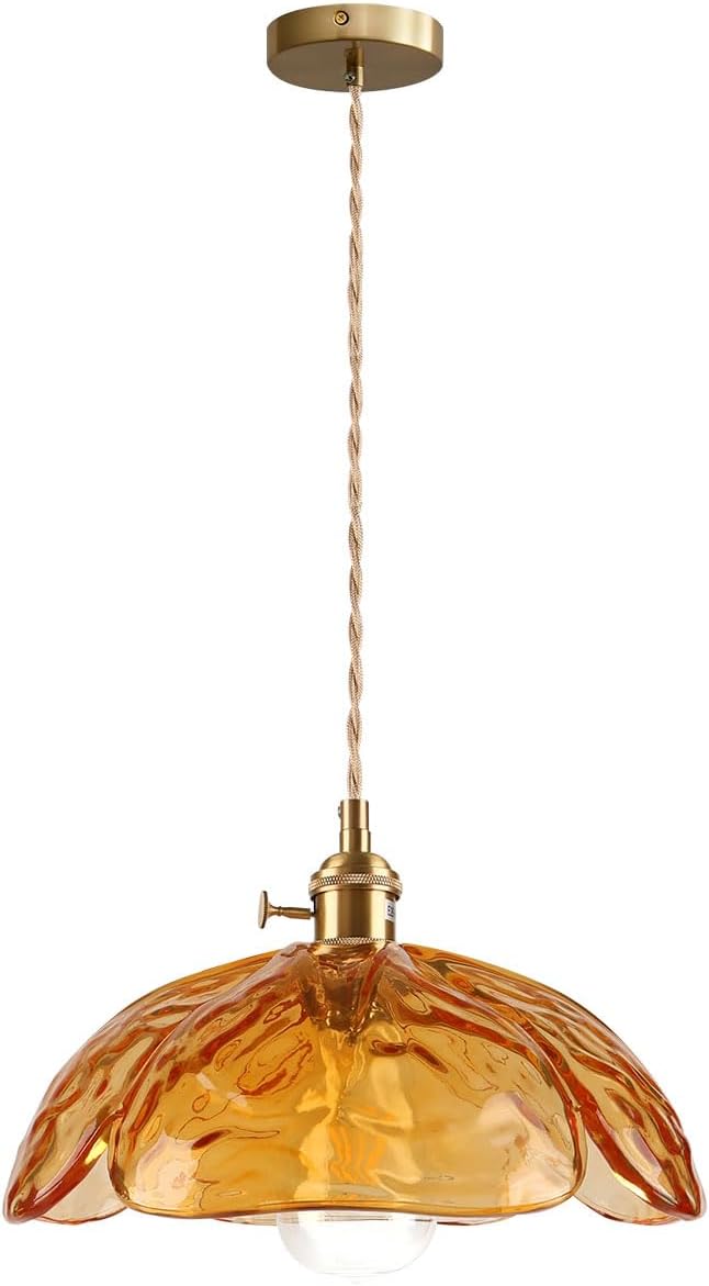 Hanging Light Fixtures Modern Gold Kitchen Island Pendant Light 1-Light Adjustable Green Glass Ceiling Pendant Lamps Brass Chandelier for Living Room Dining Room Hallway, E26 Base