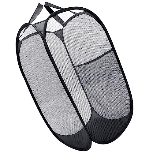 Cabilock Large Capacity Laundry Hamper Mesh Laundry Organizer Foldable Storage Baskets Black