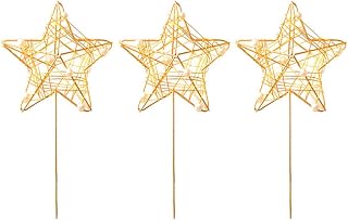 3PCS Iron Star Cake Toppers, Golden Art Cake Toppers Metal Wire Star with Pearl Decorative Iron Cake Pick for Birthday or Wedding Cake Decorations