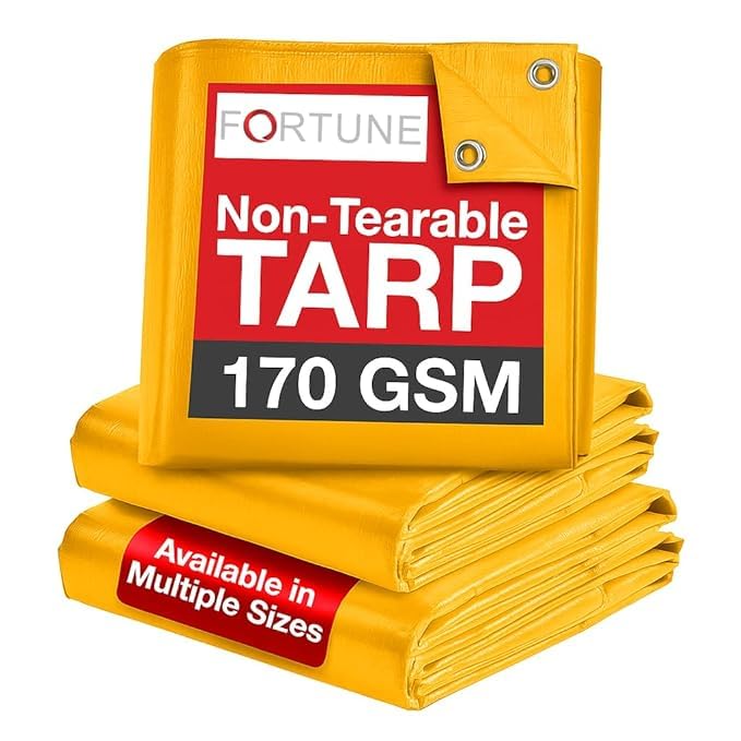 Image of FORTUNE Tarpaulin Sheet Waterproof (24Ft x 24Ft) with 170 GSM, Virgin Material, UV Resistant,Aluminum Eyelets - Laminated, Heavy Duty Tadpatri, Tarpaulin Plastic Sheet for Covering (Yellow)