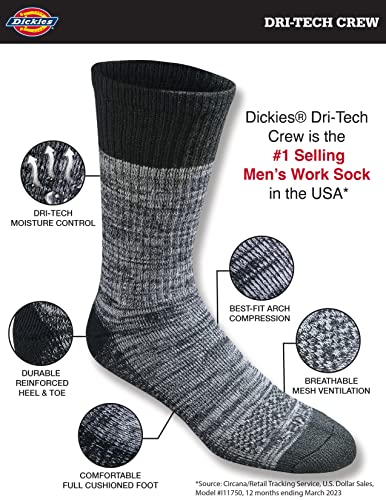 Dickies Men's Dri-Tech Essential Moisture Control Crew Socks, Available in M-XXL (6, 12 Pairs)2