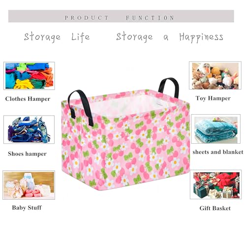 Image of Gift Toy Storage Basket for Girls and Boys, Storage Organizer for Nursery Hamper Home Bedroom Laundry Hamper Shelf Easter Baskets (Pink Cherry)
