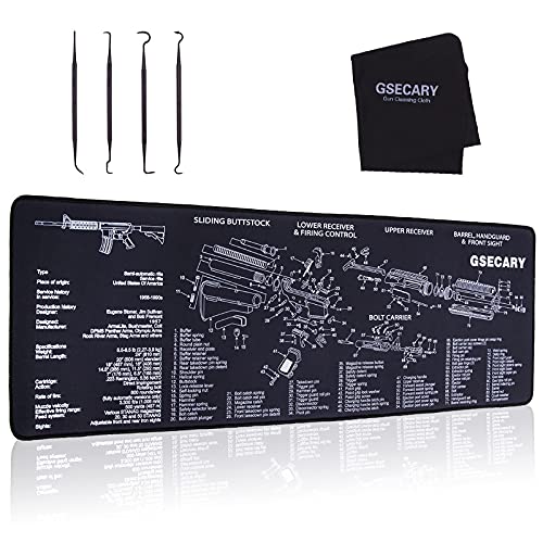GSECARY Gun Cleaning Mat Large Overlocking Edge Double Thickness Rifle Cleaning Mat Anti-Slip for Handgun Shotgun Cleaning with Gun Cleaning Picks Set 4 Picks & Cleaning Cloth, Size 12"x36"